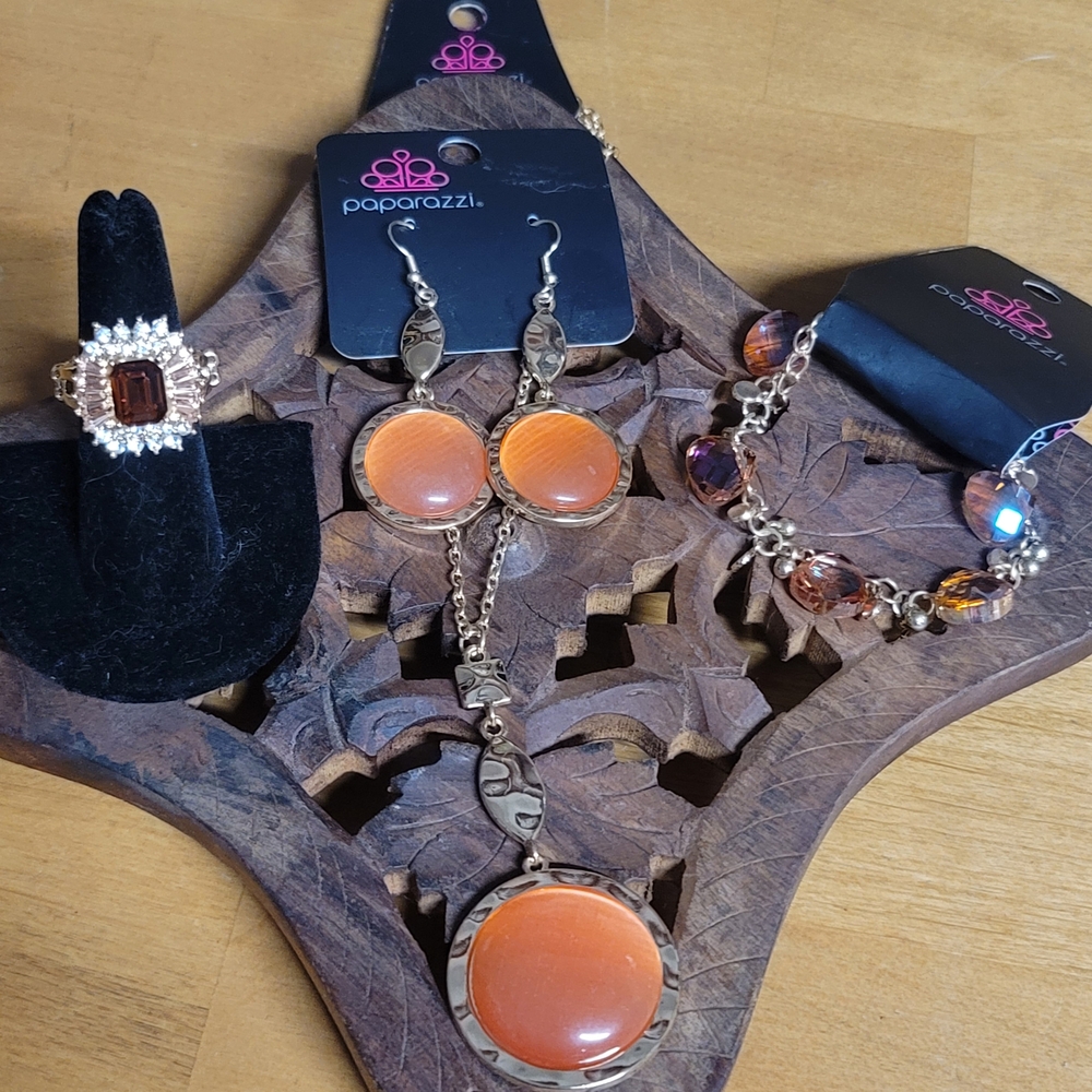 Paparazzi Orange and Gold Earring Set